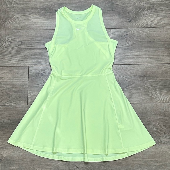Nike Victory Summer Tennis Mini Dress Volt Lime Yellow Racerback Size XS - Picture 4 of 10